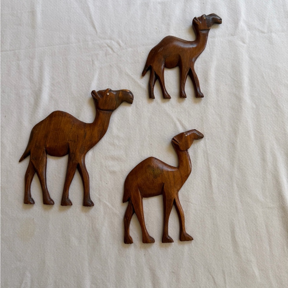 VTG Hand Carved Wooden Camel Wall Art - Brown